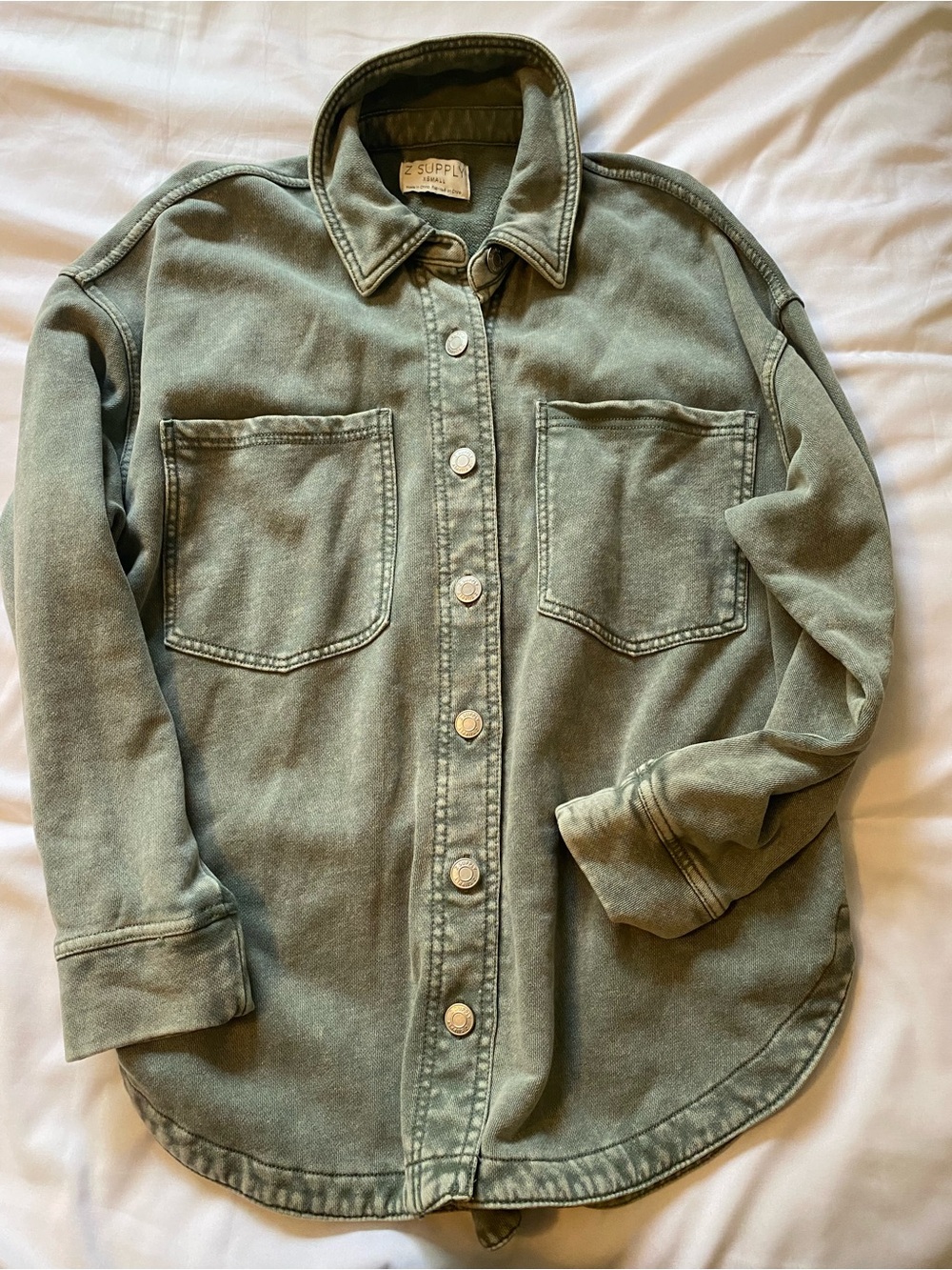 Z Supply Washed Olive Button-Front Utility Shirt